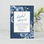 濃紺のシャクヤクの花の水彩画のブライダルシャワー 招待状 (スタンド正面)