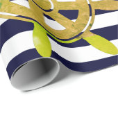 濃紺のストライブ柄の航海のなパターン ラッピングペーパー (ロールコーナー)