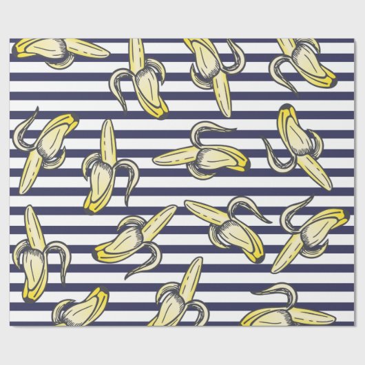 濃紺のストライプのかわいいバナナのイラストレーション ラッピングペーパー (フラット)