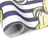 濃紺のストライプのかわいいバナナのイラストレーション ラッピングペーパー (ロールコーナー)