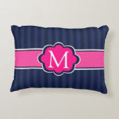 濃紺のストライプのショッキングピンクのカスタムのモノグラム アクセントクッション (裏面)