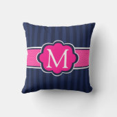 濃紺のストライプのショッキングピンクのカスタムのモノグラム クッション (裏面)