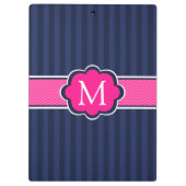 濃紺のストライプのショッキングピンクのカスタムのモノグラム クリップボード (裏面)