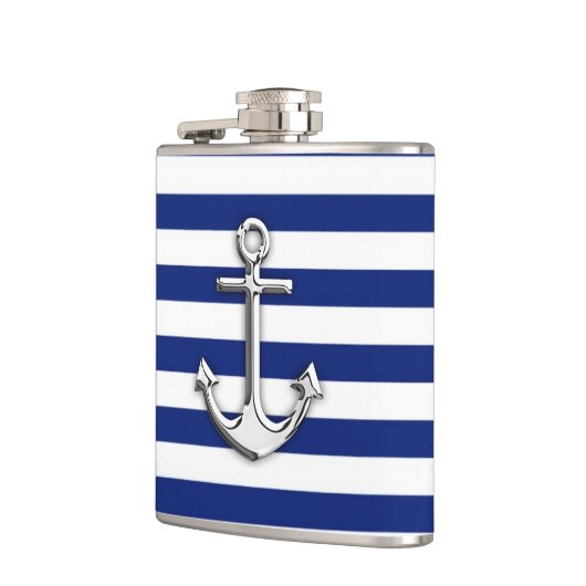 濃紺のストライプの装飾のいかりのようなクロム フラスク