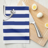 濃紺のストライプの銀製のいかり キッチンタオル (四つ折り)