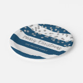 濃紺のストライプの銀製の紙吹雪のクリスマスのプレート ペーパープレート (アングル)