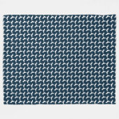 濃紺のダックスフントの白いシルエット フリースブランケット (正面(横))