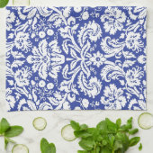 濃紺のダマスク織パターン キッチンタオル (折り畳み)