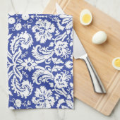 濃紺のダマスク織パターン キッチンタオル (四つ折り)