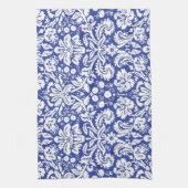 濃紺のダマスク織パターン キッチンタオル (縦)