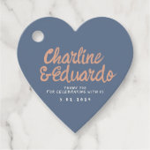 濃紺のハートレトロな手書きグリーンのお favors タグ (正面)