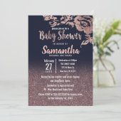 濃紺のバラの金ゴールドのグリッターの花のベビーシャワー 招待状 (スタンド正面)