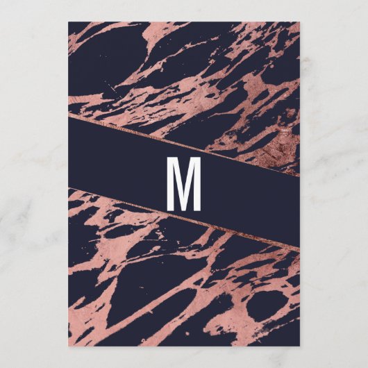 濃紺のバラの金ゴールドの大理石の斜めの結婚式メニュー メニュー (裏面)