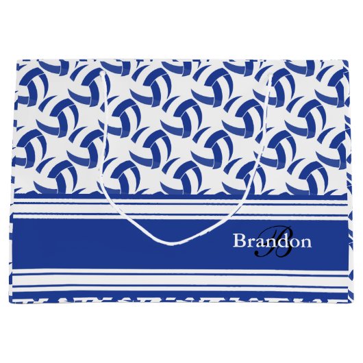 濃紺のバレーボールを個人化して下さい ラージペーパーバッグ (正面)