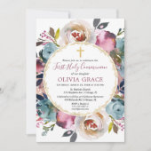 濃紺のバーガンディのメルローの最初聖餐式 招待状 (正面)