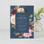 濃紺のバーガンディの金ゴールドの赤面のピンクのブライダルシャワー 招待状 (スタンド正面)
