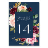 濃紺のバーガンディの金ゴールドの赤面のピンクの花の結婚式 テーブルナンバー (正面)