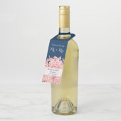 濃紺のパーソナライズな結婚式のピンクのアジサイ ボトルネックタグ (アングル)