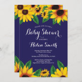 濃紺のヒマワリのベビーシャワーの招待状 招待状 (正面/裏面)
