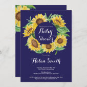 濃紺のヒマワリのベビーシャワーの招待状 招待状 (正面/裏面)