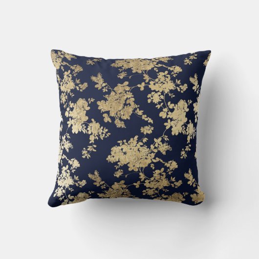 濃紺のフェイクな金ゴールドのぼろぼろのヴィンテージの上品の花柄 クッション (裏面)