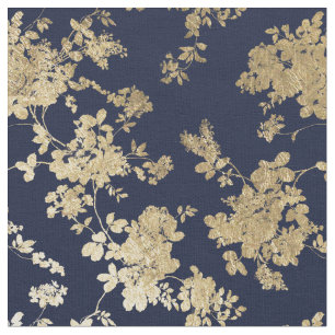 濃紺のフェイクな金ゴールドのぼろぼろのヴィンテージの上品の花柄 ファブリック
