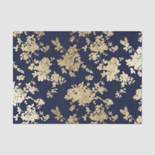 濃紺のフェイクな金ゴールドのぼろぼろのヴィンテージの上品の花柄 薄葉紙