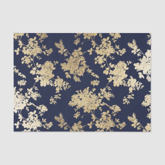 濃紺のフェイクな金ゴールドのぼろぼろのヴィンテージの上品の花柄 薄葉紙 (正面)