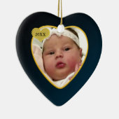濃紺のベビーの初めてのクリスマスの写真のハート セラミックオーナメント (右)