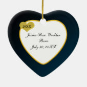 濃紺のベビーの初めてのクリスマスの写真のハート セラミックオーナメント (裏面)