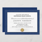濃紺のボーダー免状の卒業の招待状 招待状 (正面/裏面)