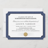 濃紺のボーダー免状の卒業の招待状 招待状 (正面)