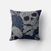 濃紺のレトロのスタイルのペイズリーのスカル クッション (裏面)