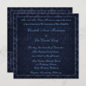 濃紺のヴィンテージのダマスク織の結婚式招待状 招待状 (正面/裏面)