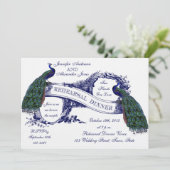 濃紺のヴィンテージの孔雀のリハーサルの夕食 招待状 (スタンド正面)