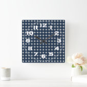 濃紺の円および銀製のダイヤモンドパターンギフト スクエア壁時計 (ホーム)