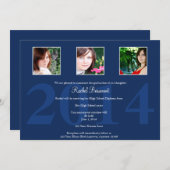 濃紺の写真の卒業の発表 招待状 (正面/裏面)