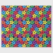 濃紺の包装紙のカラフルな花 ラッピングペーパー (フラット)