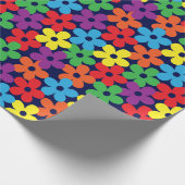 濃紺の包装紙のカラフルな花 ラッピングペーパー (角)