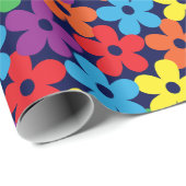 濃紺の包装紙のカラフルな花 ラッピングペーパー (ロールコーナー)