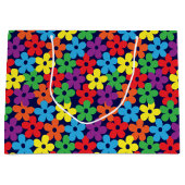 濃紺の大きいギフトバッグのカラフルな花 ラージペーパーバッグ (正面)