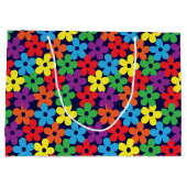 濃紺の大きいギフトバッグのカラフルな花 ラージペーパーバッグ (裏面)