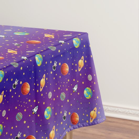濃紺の宇宙のテーブルクロス、惑星と星付き テーブルクロス (インサイチュ)