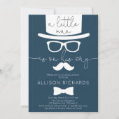 濃紺の小さい人の男の子のベビーシャワー 招待状 (正面)