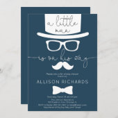 濃紺の小さい人の男の子のベビーシャワー 招待状 (正面/裏面)