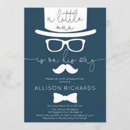 濃紺の小さい人の男の子のベビーシャワー 招待状