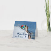 濃紺の文字の上敷の写真は感謝していしています サンキューカード (正面)