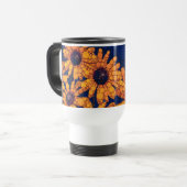 濃紺の明るいオレンジヒマワリ トラベルマグ (正面左)