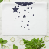 濃紺の月および星のシルエットの魔法の空 キッチンタオル (折り畳み)