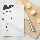 濃紺の月および星のシルエットの魔法の空 キッチンタオル (四つ折り)